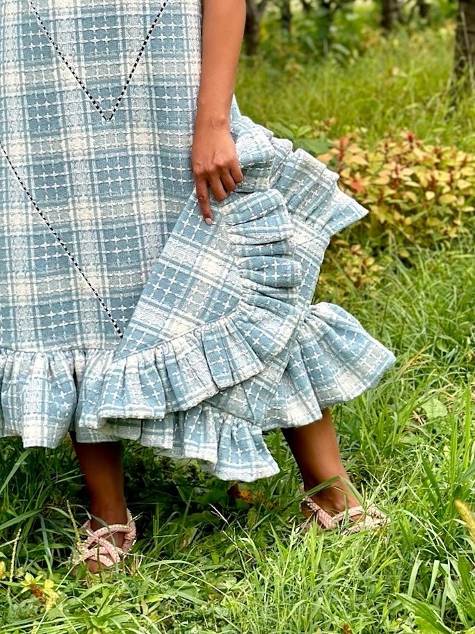 Pale Blue Wool Tweed Ruffle Envelope Clutch - Made X Hudson