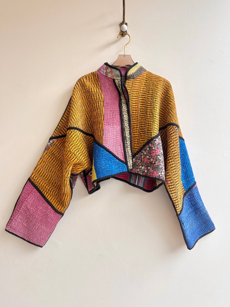 Reversible Kaira Quilted Cropped Jacket in Colors Mustard, Mauve, Blue, Yellow, Pink & Tan, Blue, Pink, Orange, Yellow, Green - Made X Hudson