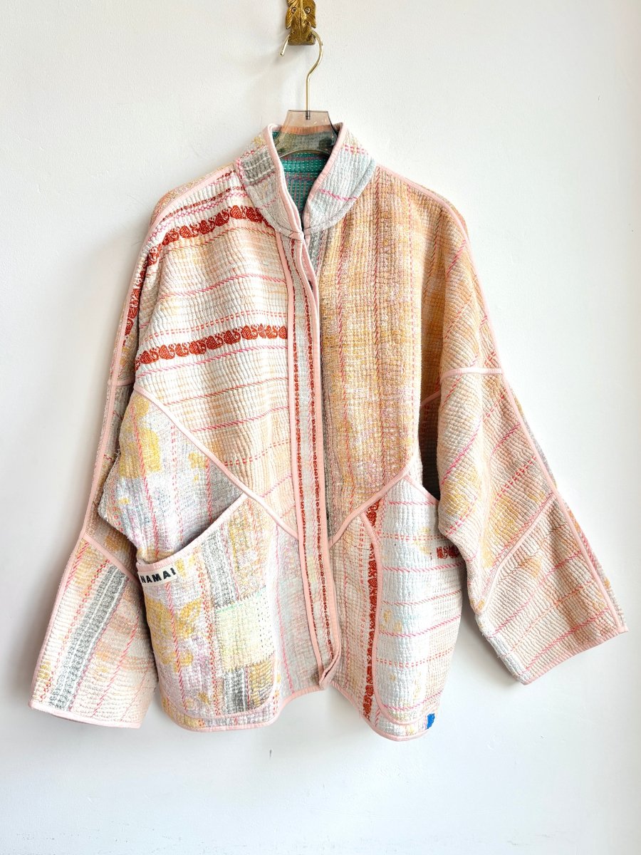 Reversible Ladhiya Quilted Jacket in Colors Peach, Cream & Aqua Blue, Pale Pink, Blue - Made X Hudson