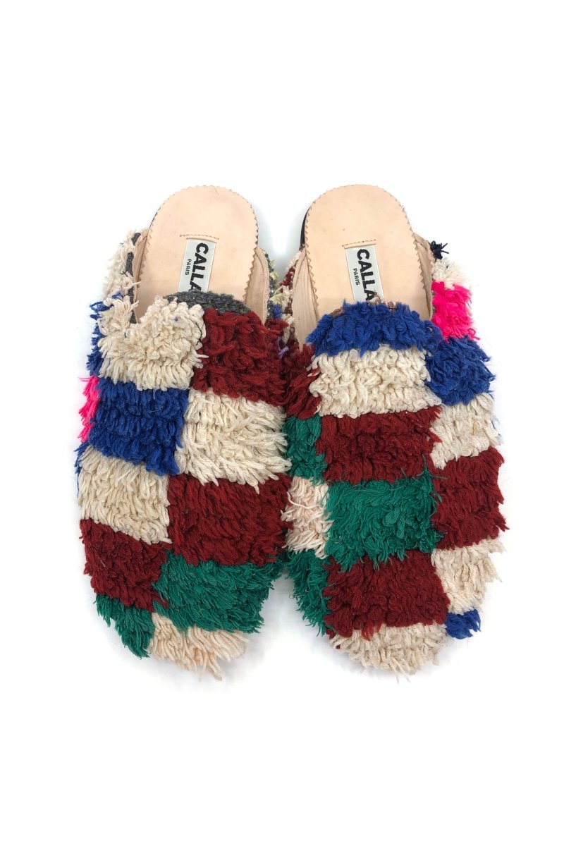 Niki Babouche “Garnet” Flats In Colors Checkered Burgundy, Blue, Cream, & Green (Size 44) - Made X Hudson