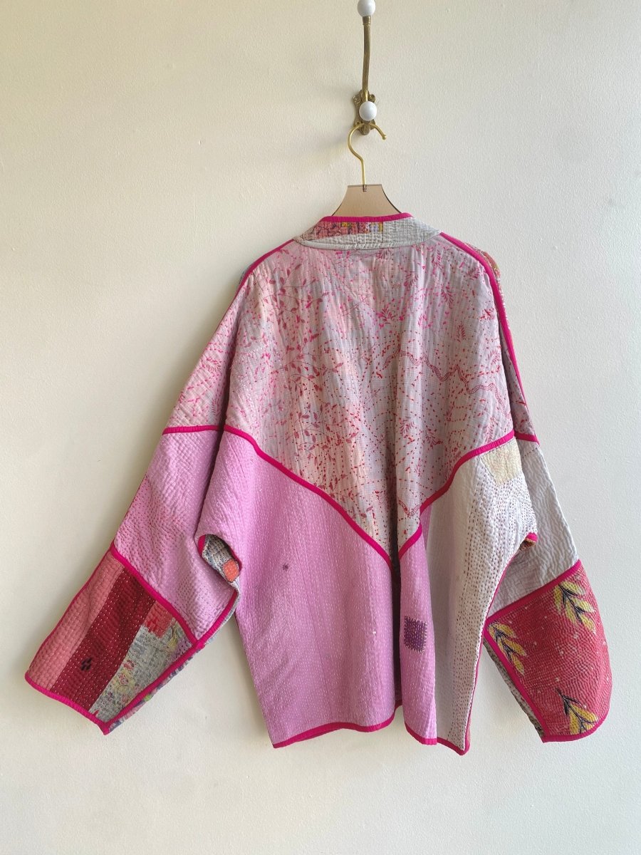 Reversible Ladhiya Quilted Jacket in Colors Pink, Blue, Coral & Pale Blue, Pink, Yellow Patchwork - Made X Hudson