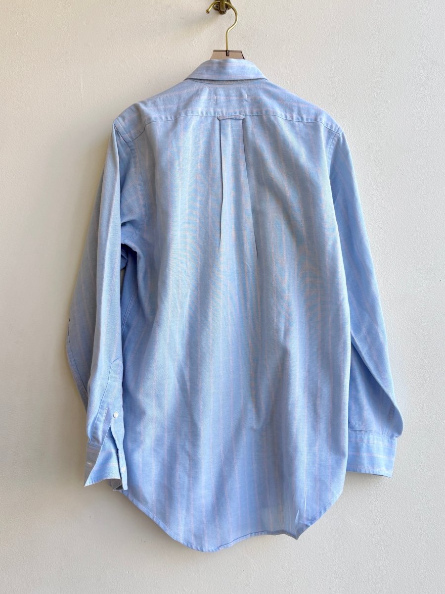 “Nova” Pale Blue and Pink Stripe Cluster Carrot Print Shirt (Reworked) - Made X Hudson