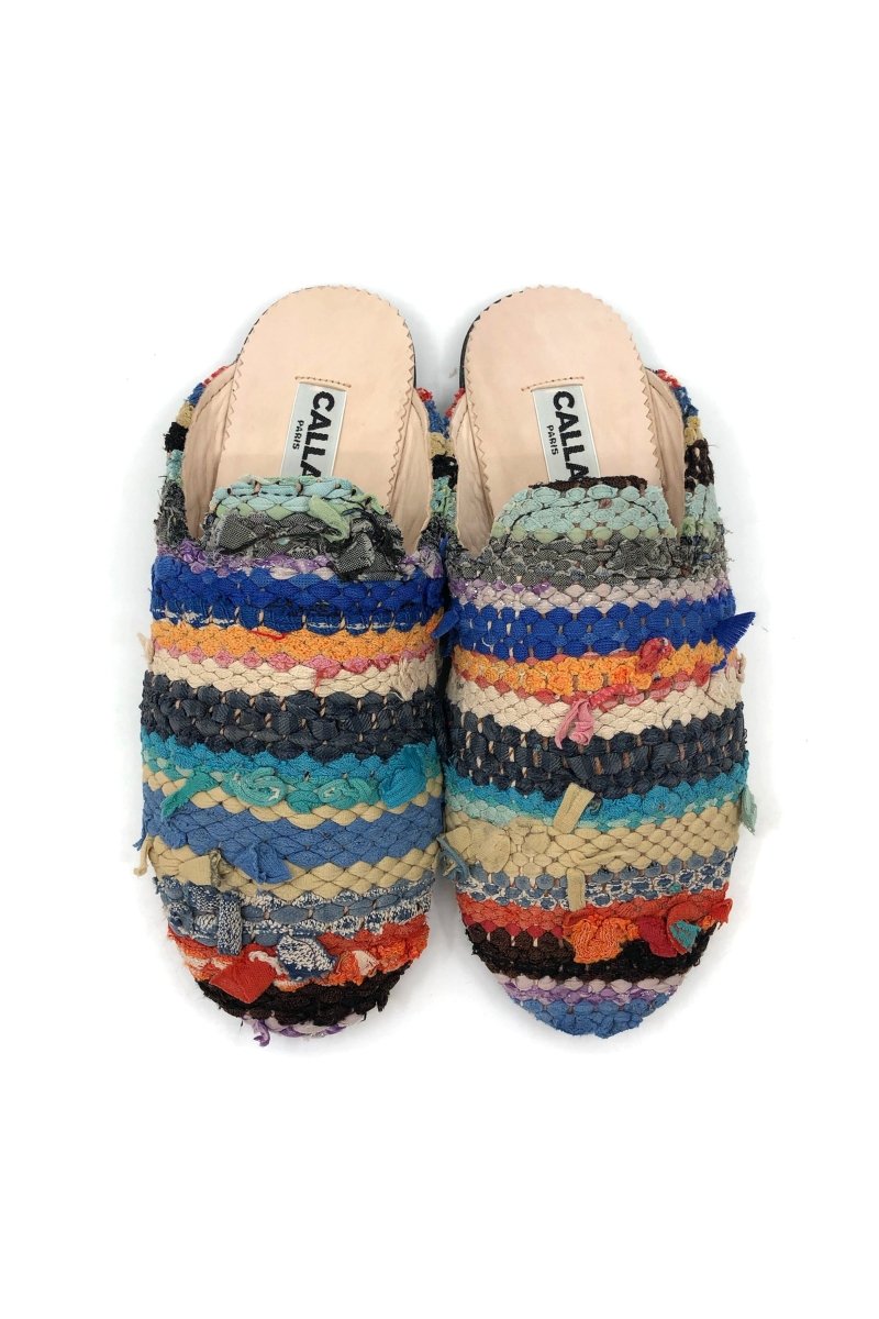 Kili Babouche Flats In Colors Blue, Teal, Orange & Cream (Size 40) - Made X Hudson