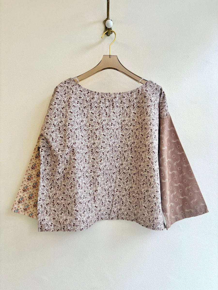 Tan & Floral Printed Box Top w/ 3/4 Sleeves - Made X Hudson