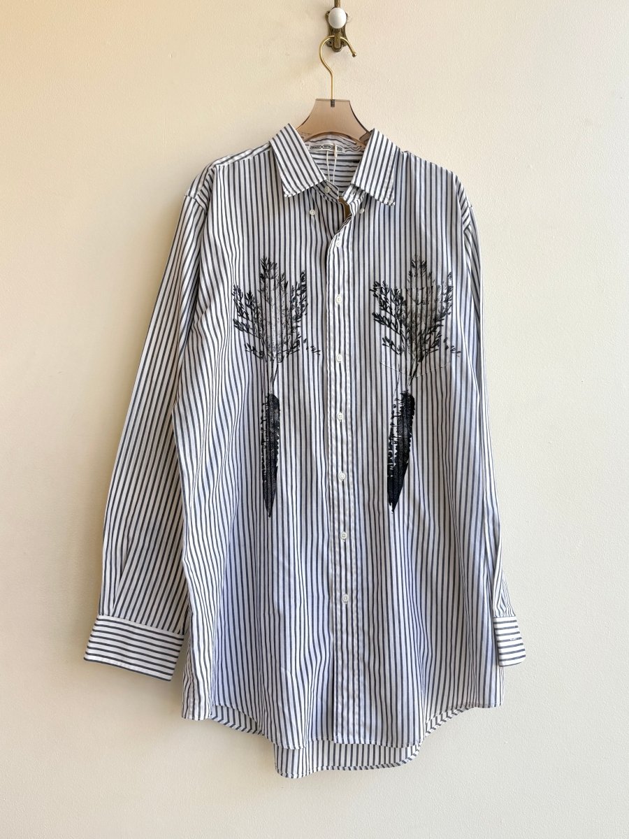 “Ricky” Grey Stripe Carrot Print Shirt (Reworked) - Made X Hudson