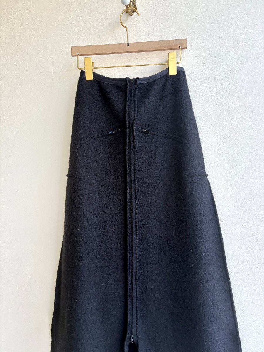 Two Pocket Black Wool Over Skirt w/ Adjustable Zipper Front - Made X Hudson