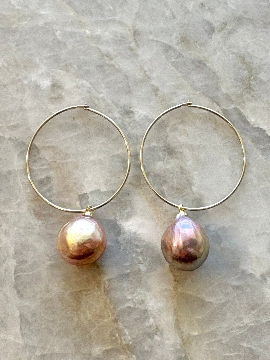 Baroque Pearl Dangler 18k Gold Fill Hoop Earrings (Multiple Colors) - Made X Hudson