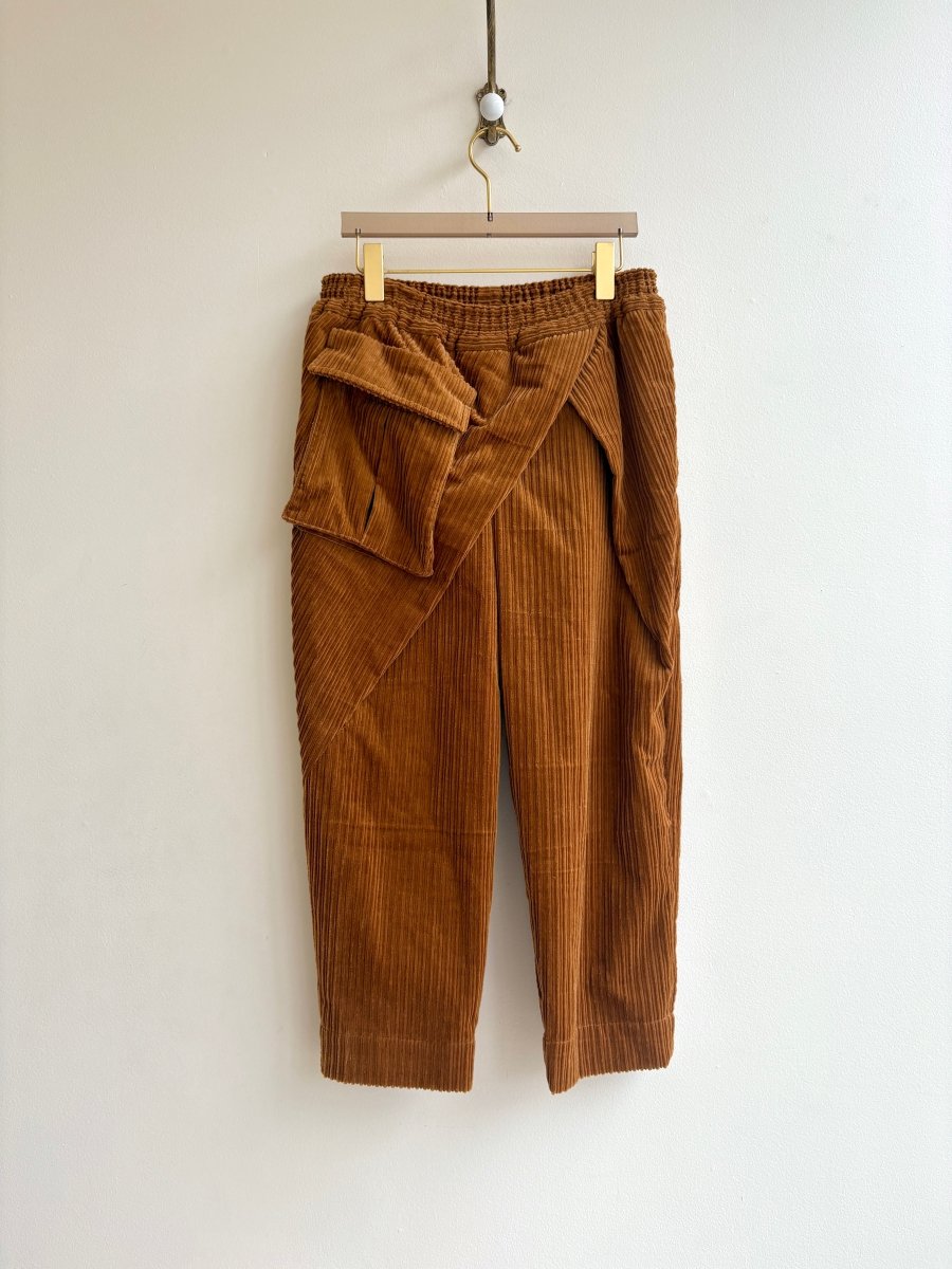 Coffee Corduroy Draped Cropped Jogger Pants w/ Patch Pocket - Made X Hudson