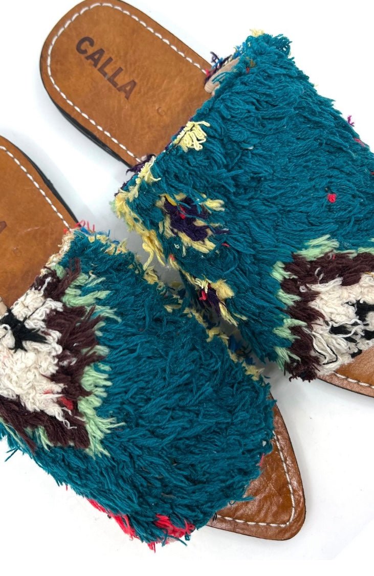 Moki Babouche “Xiomara” Flats Blue, Brown, Green, & Yellow (Size 39) - Made X Hudson