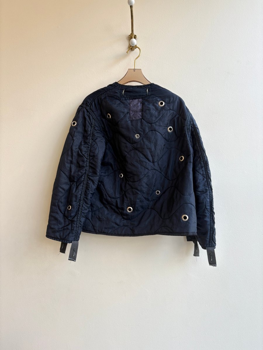 Navy Army Liner Quilted Coat w/ Silver Grommets & Clasp (Reworked) - Made X Hudson