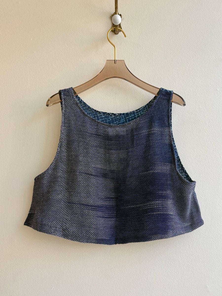 Handwoven Blouse in Indigo w/ Basket Woven Dye Back - Made X Hudson