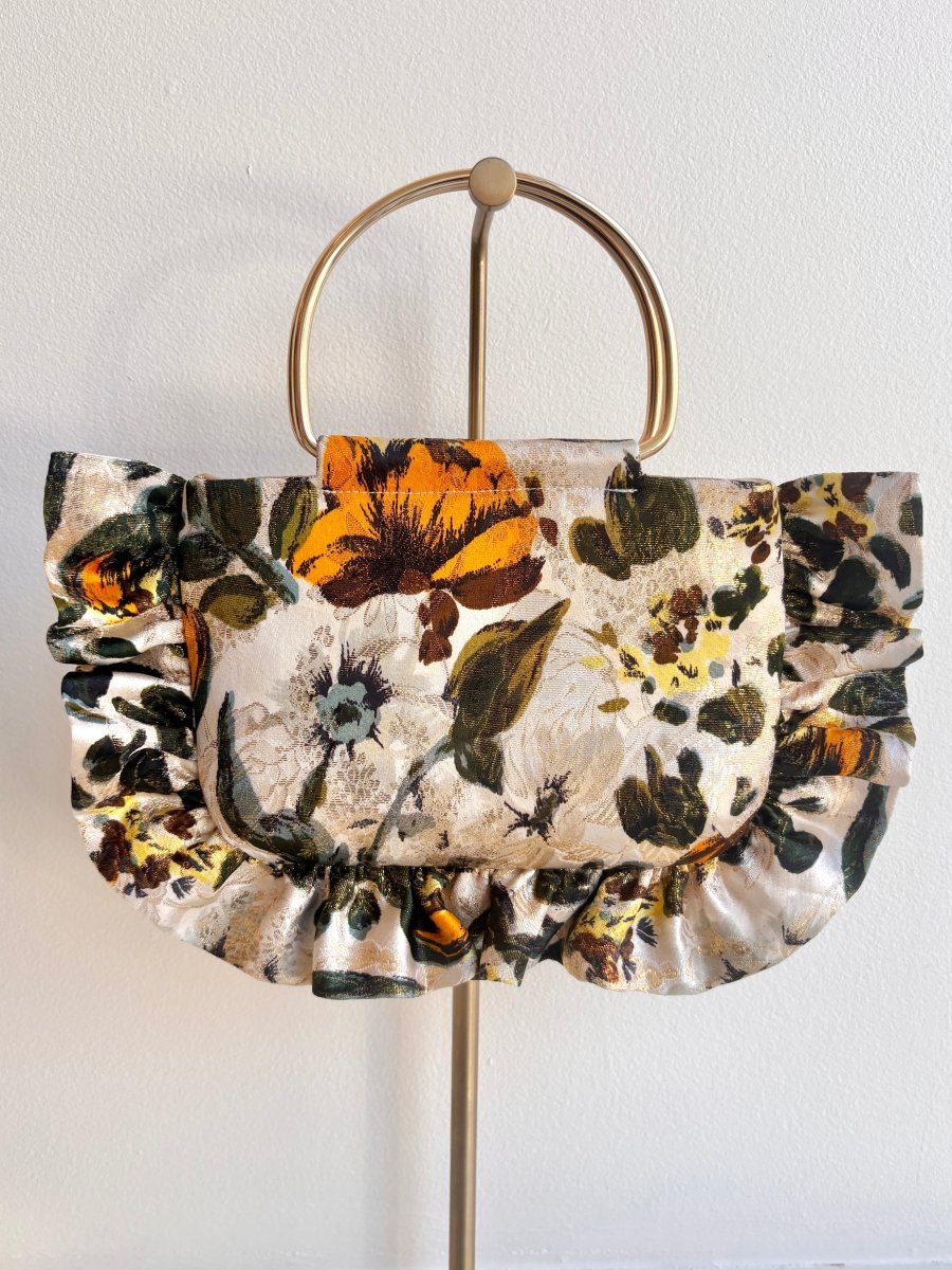 Cream Metallic Floral Print Minnie Ruffle Bag - Made X Hudson