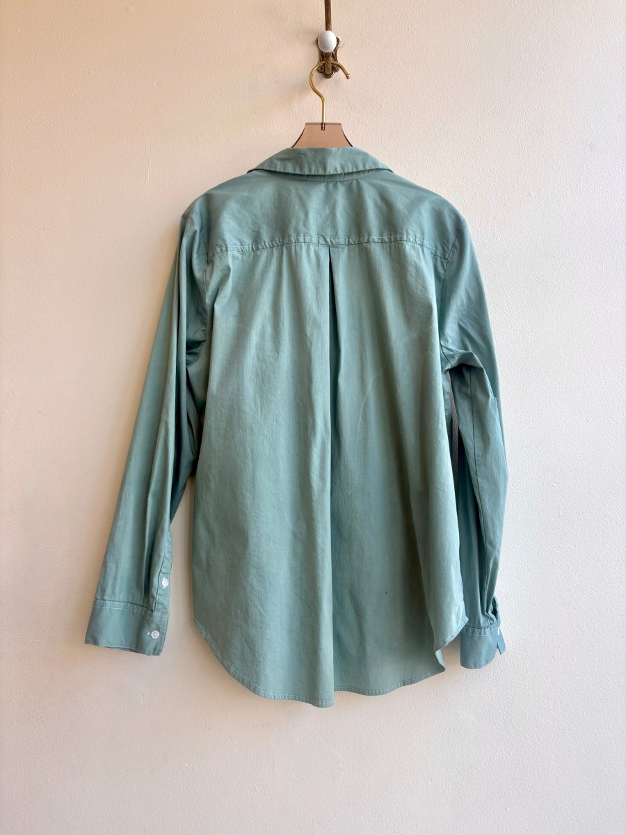 “Janet” Mint, White and Silver Embroidered & Stamped Carrot Print Shirt (Reworked) - Made X Hudson