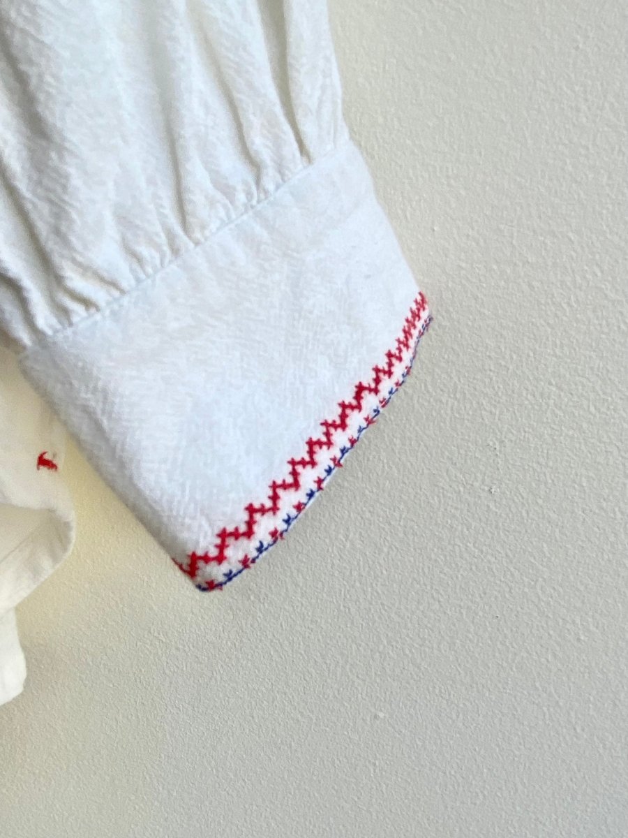 Embroidered & Lace Up White Top (Vintage) - Made X Hudson