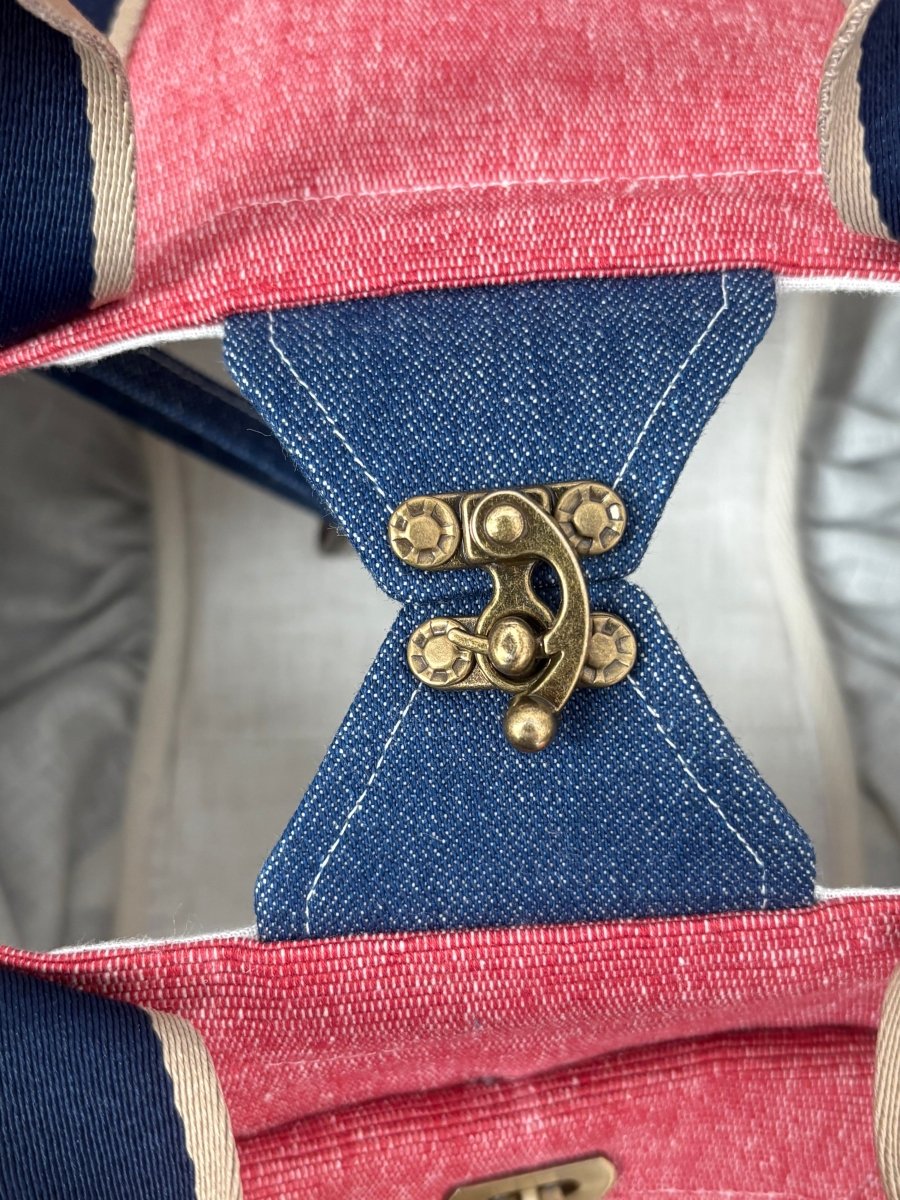 Mini Cross - Body Duffel Bag in Dark Denim and Woven Red w/ Navy Webbing - Made X Hudson