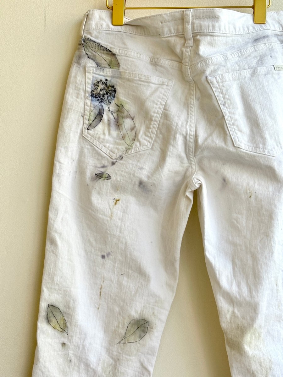 Lavender & Lime Eco Printed & Hand Drawn Slim Leg Pants w/ Yellow Bottoms (Reworked) - Made X Hudson