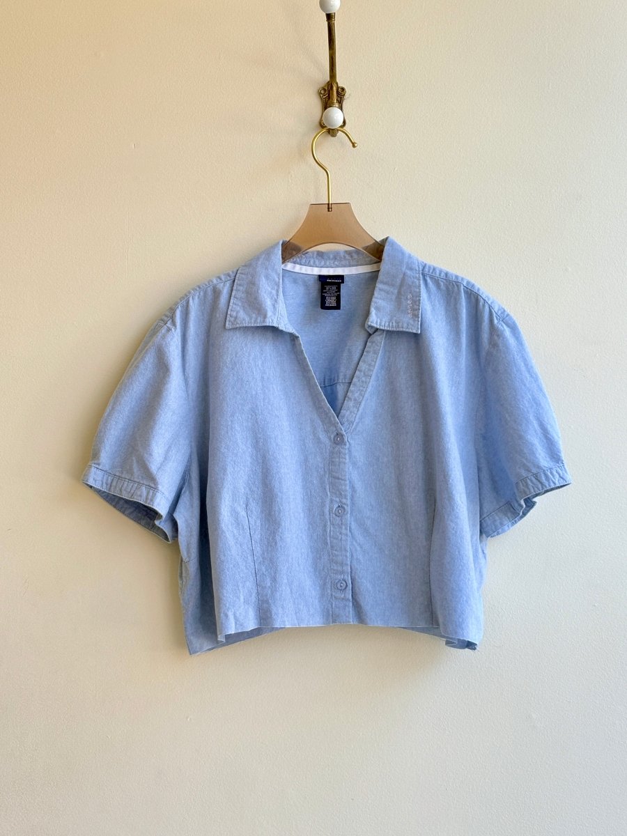 Annette Crop Light Blue Short Sleeve Top (Reworked) - Made X Hudson
