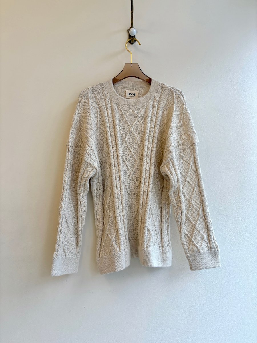 Oversized Antique White Alpaca Cable Knit Sweater (Unisex) - Made X Hudson