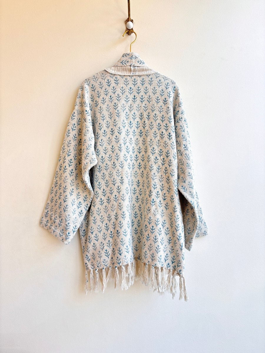 Blue and Cream Block Print Haori Jacket - Made X Hudson