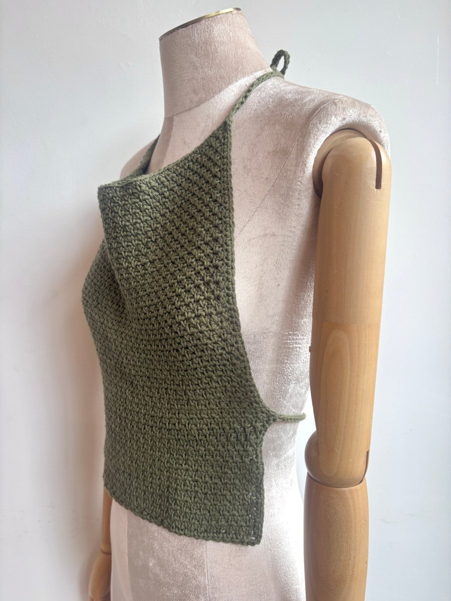 Pine Green Crochet Wrap Halter Tie Top - Made X Hudson