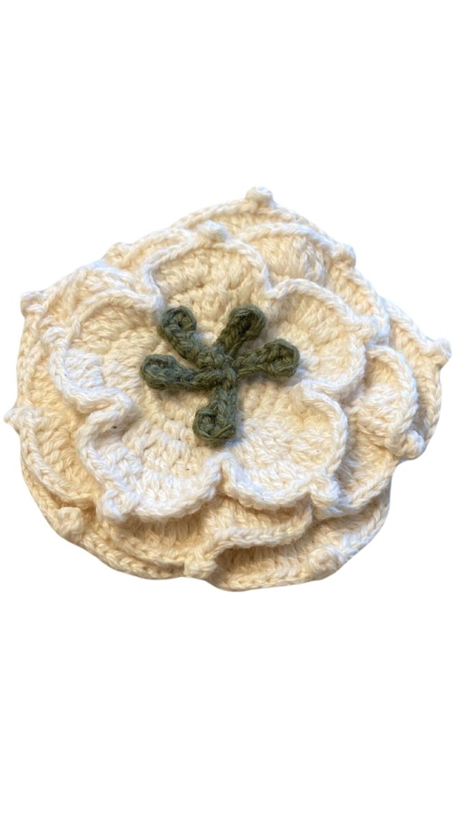 Cream & Olive Hand Knit Large Flower Pin - Made X Hudson