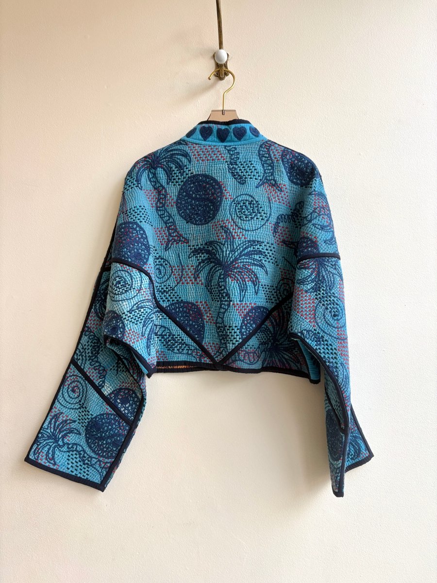 Reversible Kaira Suzani Quilted Cropped Jacket in Colors Cobalt, Navy, Hot Red & Apricot, Mauve, Blue - Made X Hudson