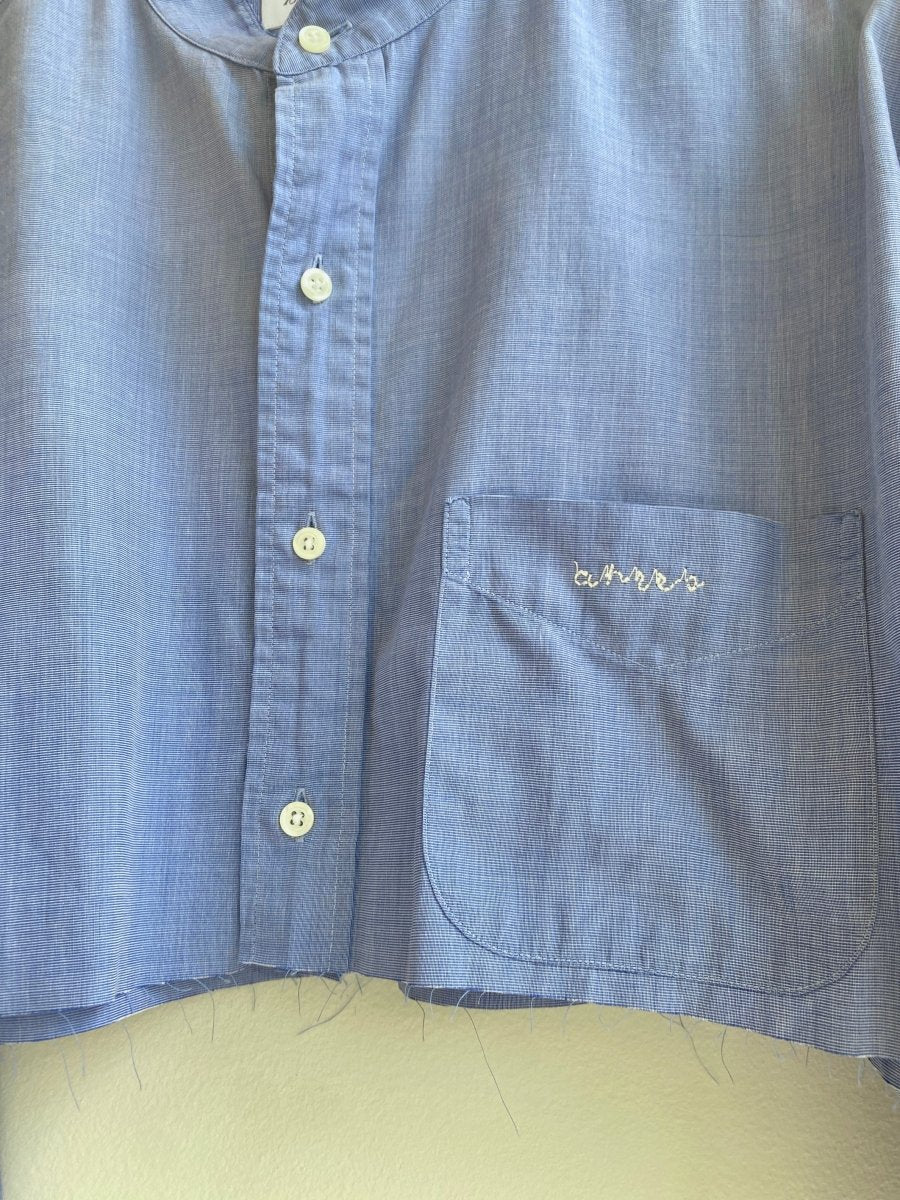 Blue Annette Crop Top w/ Flower Lace Appliqué (Reworked) - Made X Hudson