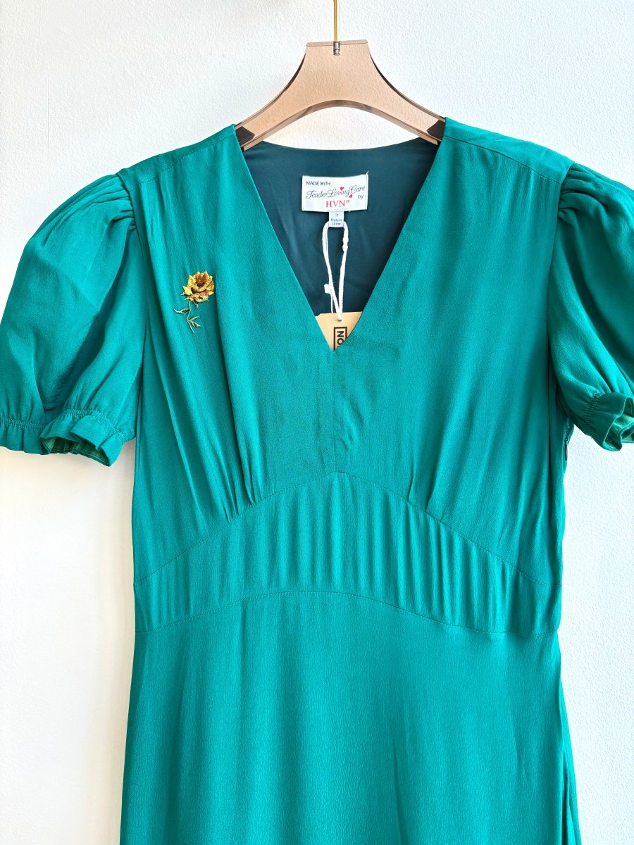 HVN | Green Dress with Yellow Roses (Vintage) - Made X Hudson