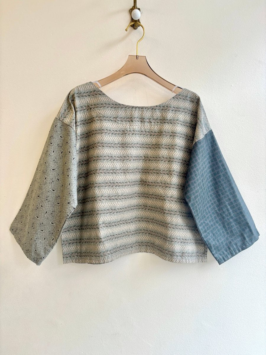 Sage Green Printed Box Top w/ 3/4 Sleeves - Made X Hudson