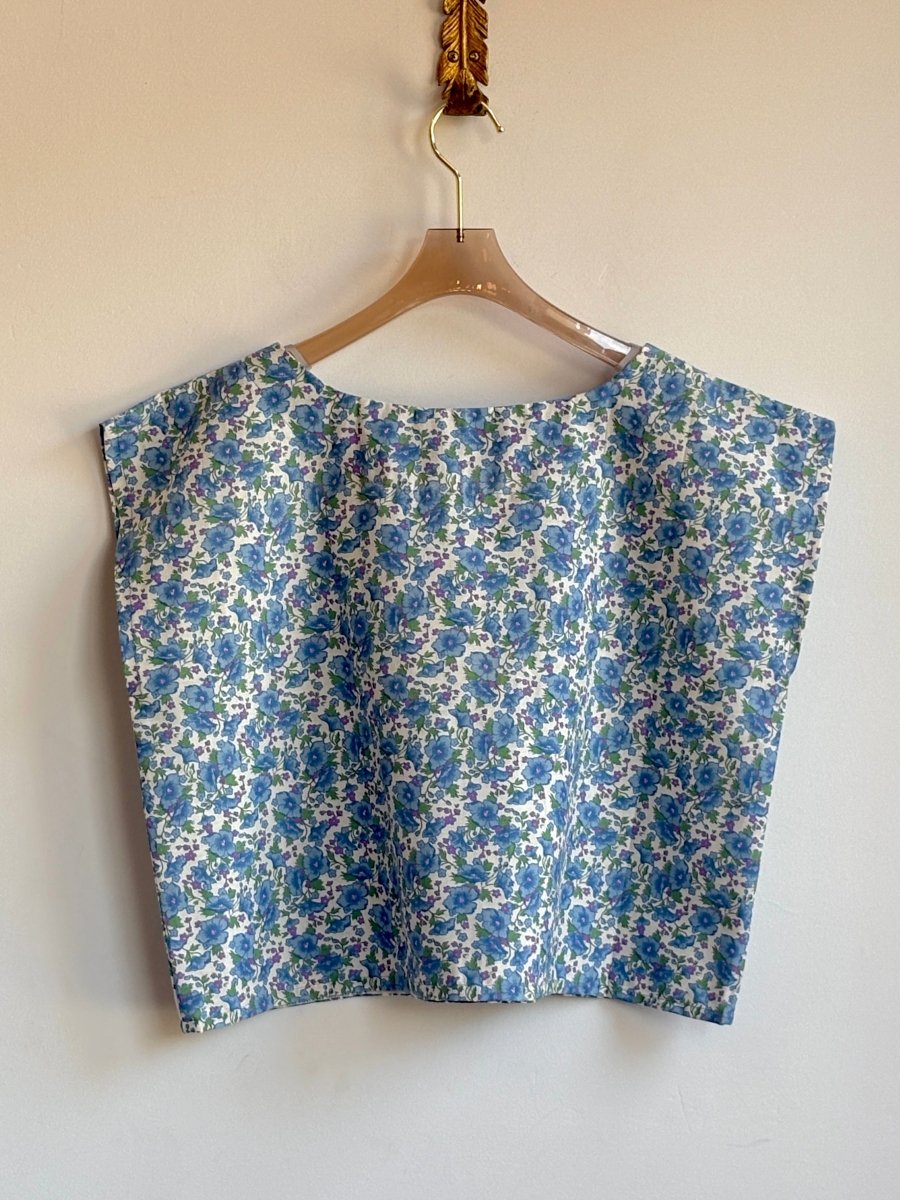 Blue Morning Glory w/ Purple Periwinkle Floral Print Box Top - Made X Hudson