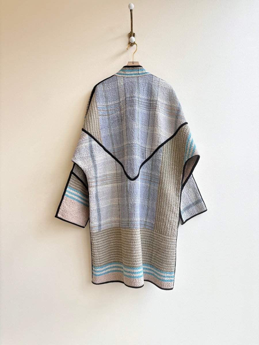 Reversible Sai Long Trench Quilted Jacket in Colors Grey, Blue, Red, Orange & Green, Red, Saffron, Cream, Black - Made X Hudson