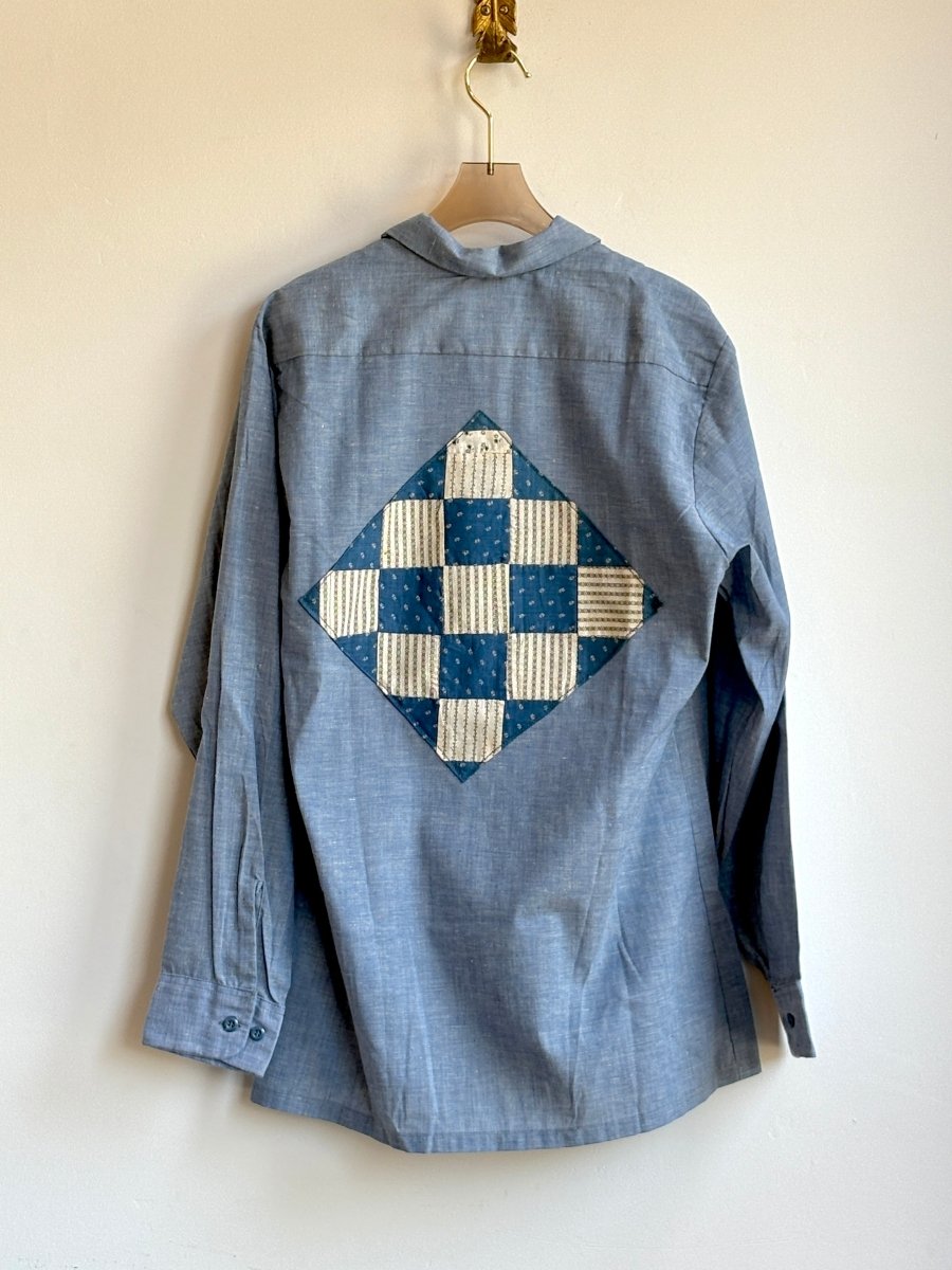 Chambray Shirt w/ Vintage Indigo Quilt Patch (Reworked) - Made X Hudson