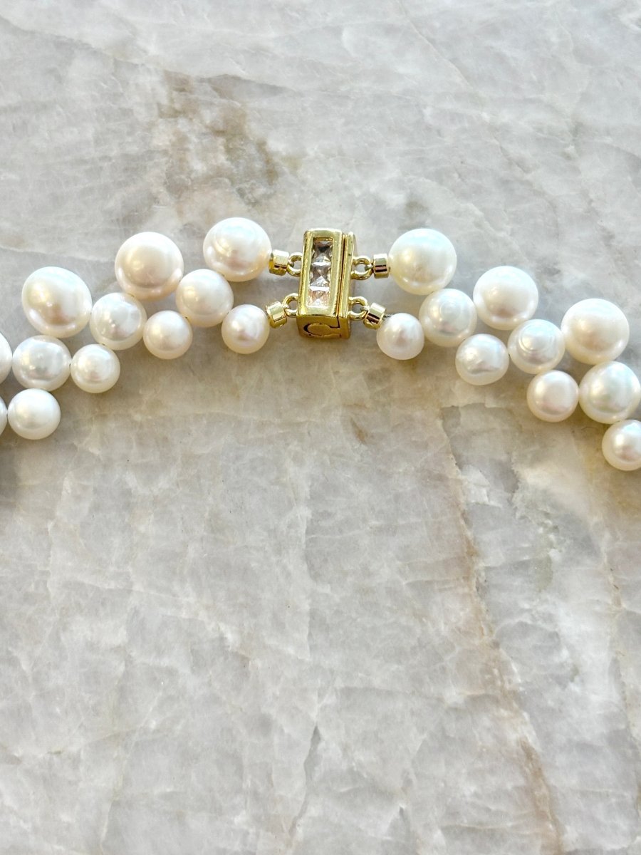 Triple Baroque Pearl Choker 16" Necklace 18k Gold Fill Closure - Made X Hudson