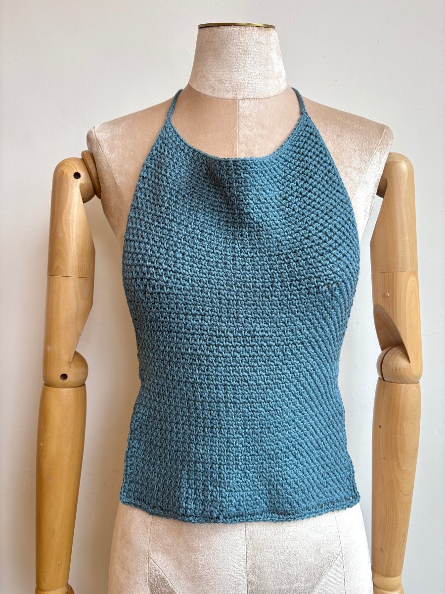Indigo Blue Crochet Wrap Halter Tie Top - Made X Hudson