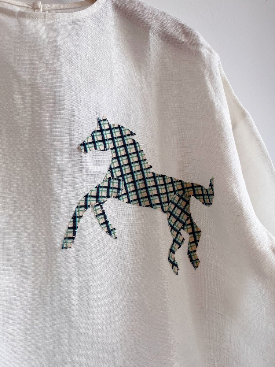 Hand - Appliqued Plaid Ponies on Cotton Top - Made X Hudson