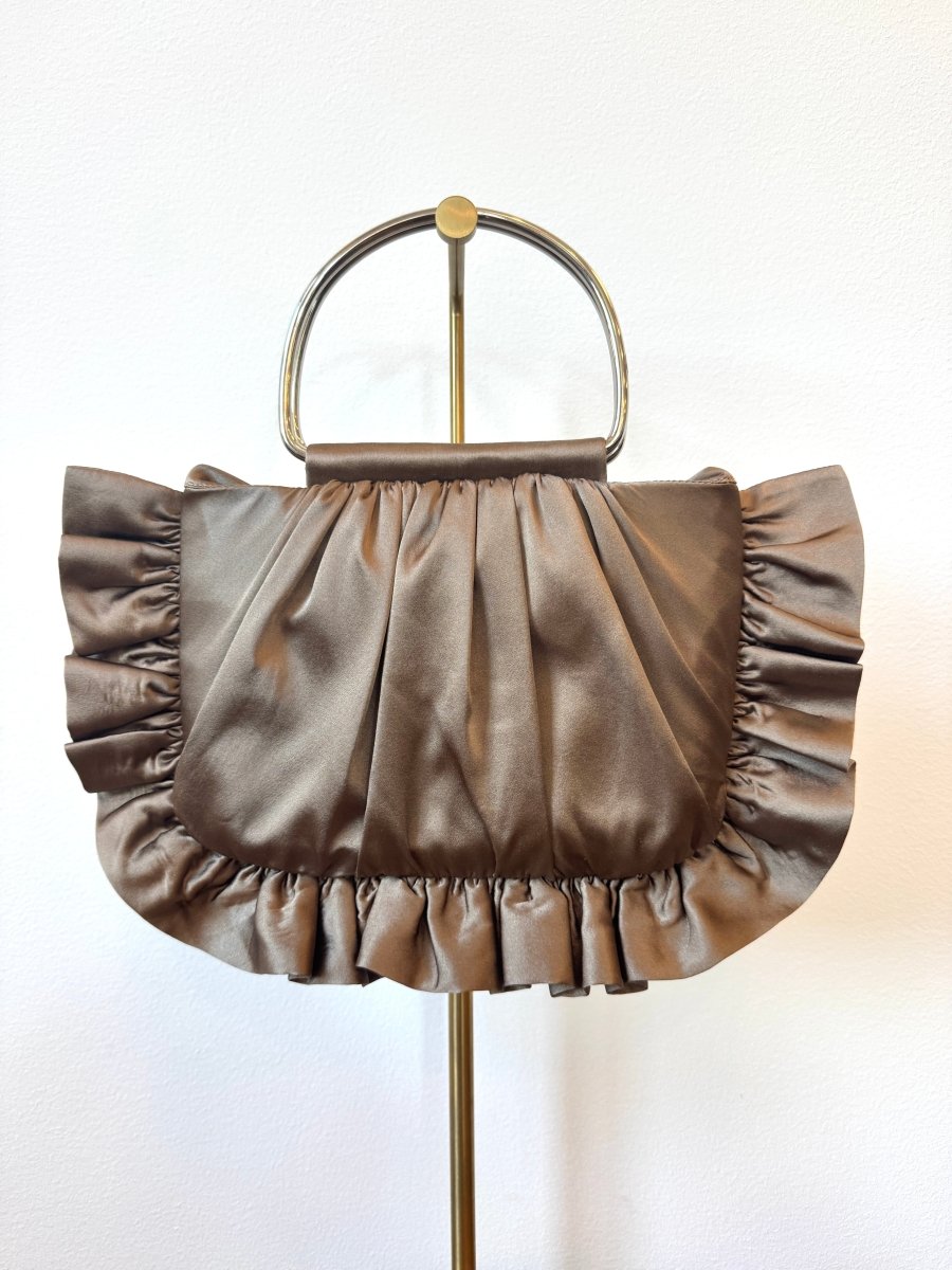 Taupe Charmeuse Gathered Minnie Ruffle Bag - Made X Hudson