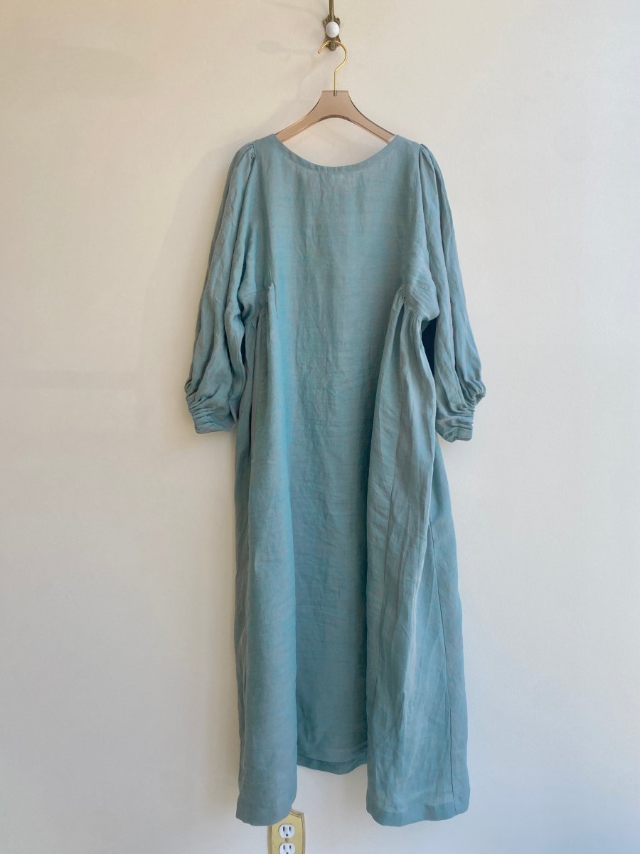 Zero Waste Pale Blue Gathered 3/4 Sleeve Dress - Made X Hudson