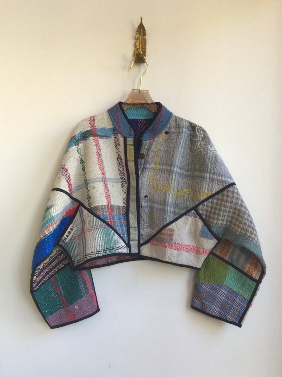 Reversible Kaira Quilted Cropped Jacket in Colors Blue, Grey, Green, Yellow, Red & Purple, Navy, Grey, Sky Blue, Forest, Pink - Made X Hudson