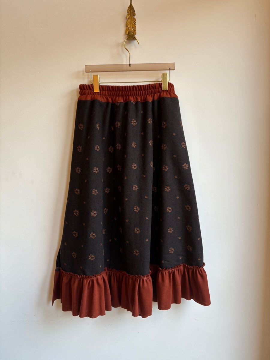 Wool Orange & Flower Embroidered Zero Waste Gathered Skirt - Made X Hudson