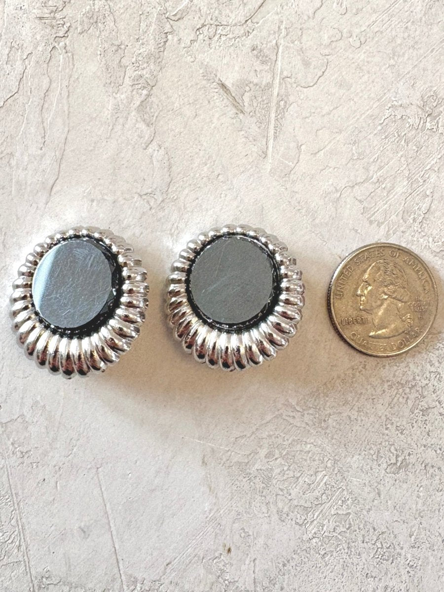 Silver Tone and Onyx Sarah Cov Clip On Earrings (Vintage) - Made X Hudson