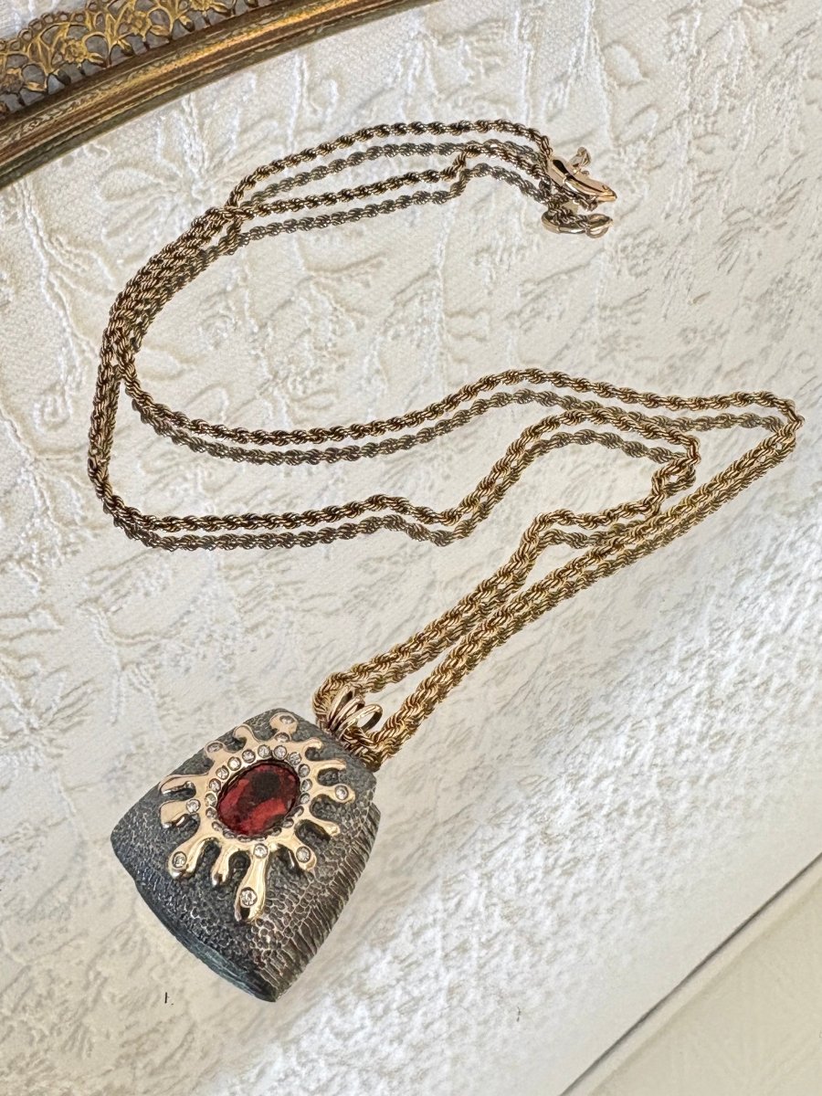 14K Gold & Silver Andesine Labradorite Pendant Necklace with .29K Diamonds - Made X Hudson