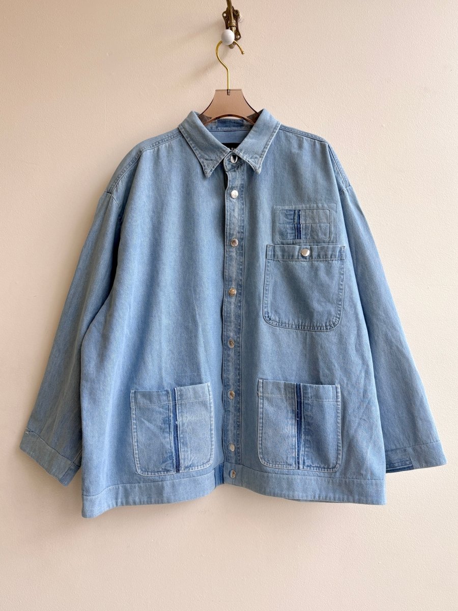 Angel Number "444" Light Blue Denim Shirtjacket w/ Patch Pockets (Reworked) - Made X Hudson