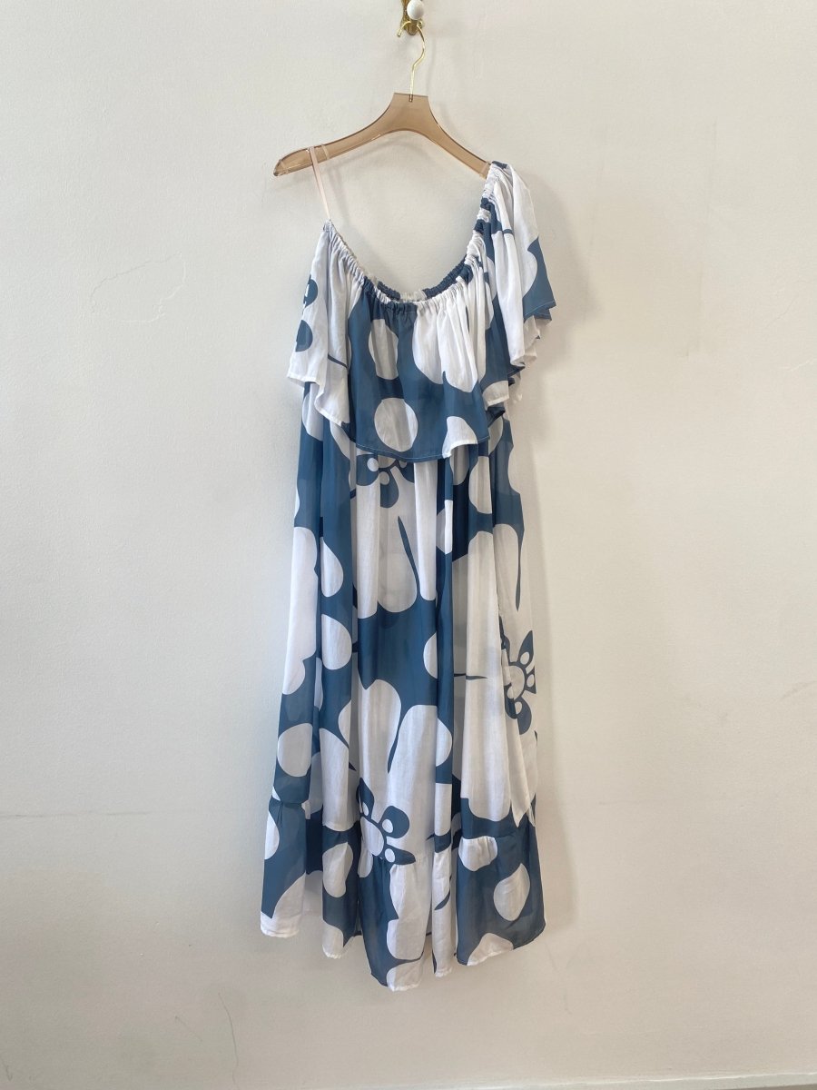 Blue Pareo Print One - Shoulder Dress - Made X Hudson