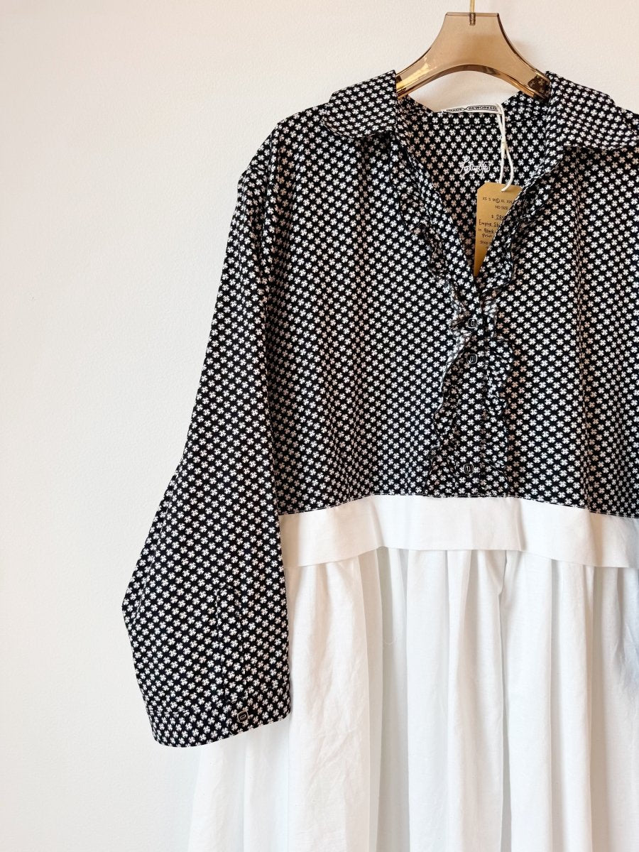 Empire Shirtwaist Dress in Black and White Flower Print & White (Reworked) - Made X Hudson