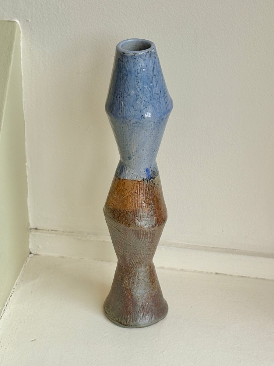 Pale Blue & Bronze Glazed Tall Interior Decorative Vase - Made X Hudson