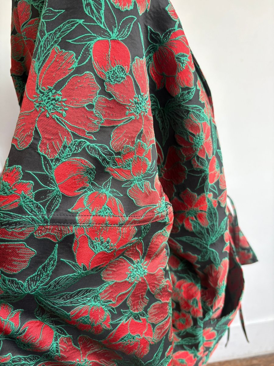 Black, Red and Green Brocade Floral Chore Jacket - Made X Hudson