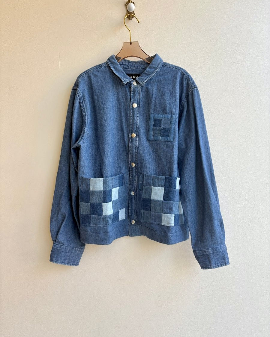Grid Patched Pockets Denim Shirtjacket (Reworked) - Made X Hudson