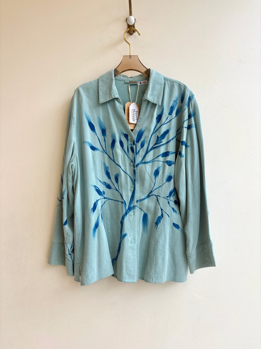 Floral Shadow Teal Blouse | Hand Painted (Reworked) - Made X Hudson