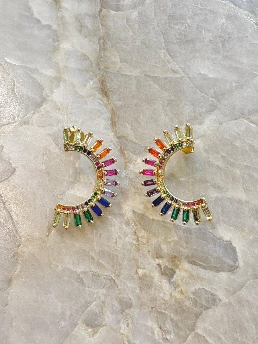 18k Gold Filled Rainbow CZ Half Circle Earrings - Made X Hudson