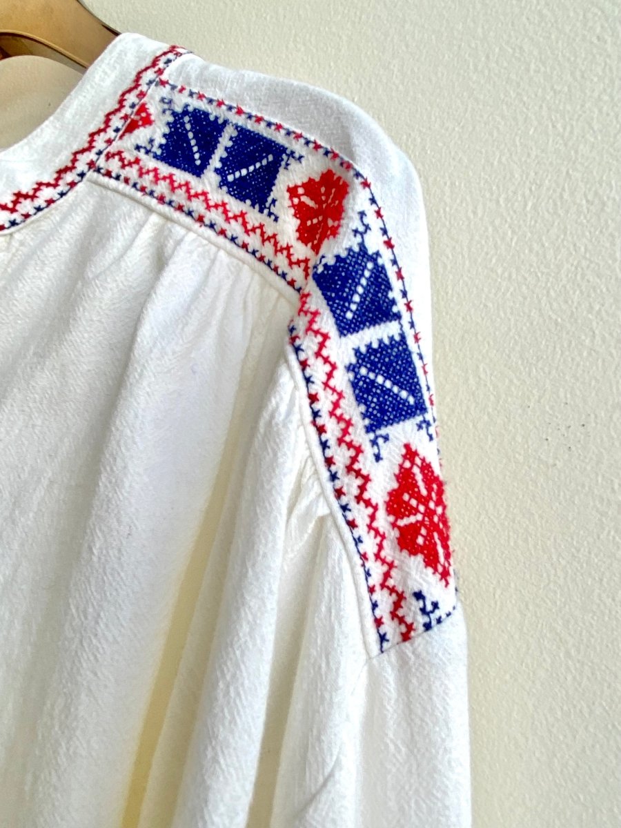 Embroidered & Lace Up White Top (Vintage) - Made X Hudson